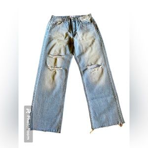 JUST BLACK high waisted, wide leg distressed denim jeans